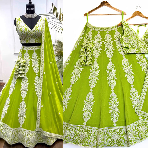 Parrot Green color Sequence Embroidery work Designer Lehenga Choli for Wedding & Haldi Function BL1384