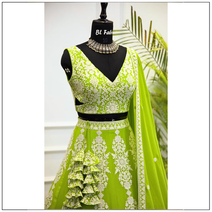 Parrot Green color Sequence Embroidery work Designer Lehenga Choli for Wedding & Haldi Function BL1384 2