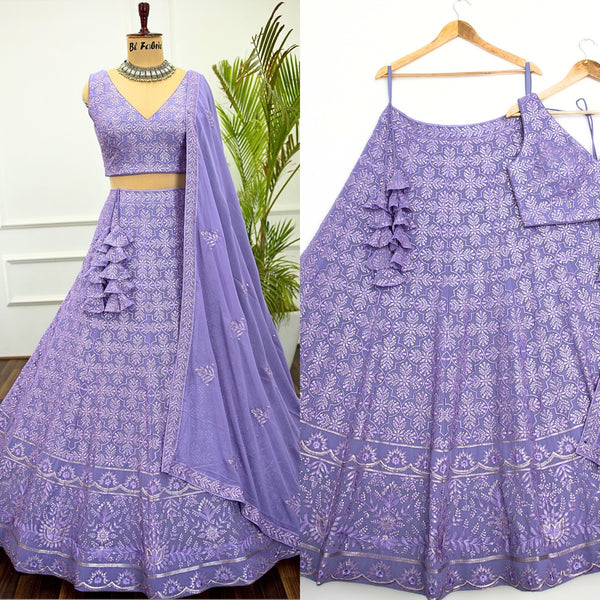 Rosy Purple color Sequence & Thread Embroidery work Designer Lehenga Choli for Wedding Function BL1397