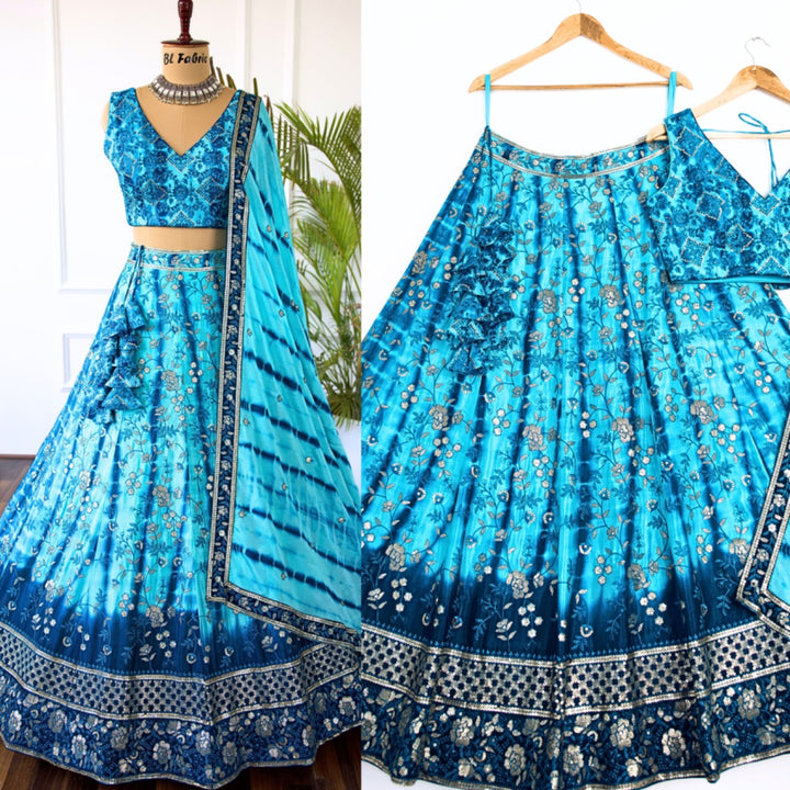 Skyblue color Sequence & Thread Embroidery work Designer Lehenga Choli for Wedding Function BL1398