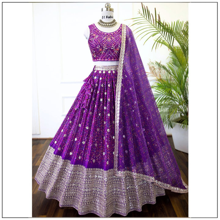 Purple Printed color Sequence Embroidery work Designer Lehenga Choli for Wedding Function BL1426 1