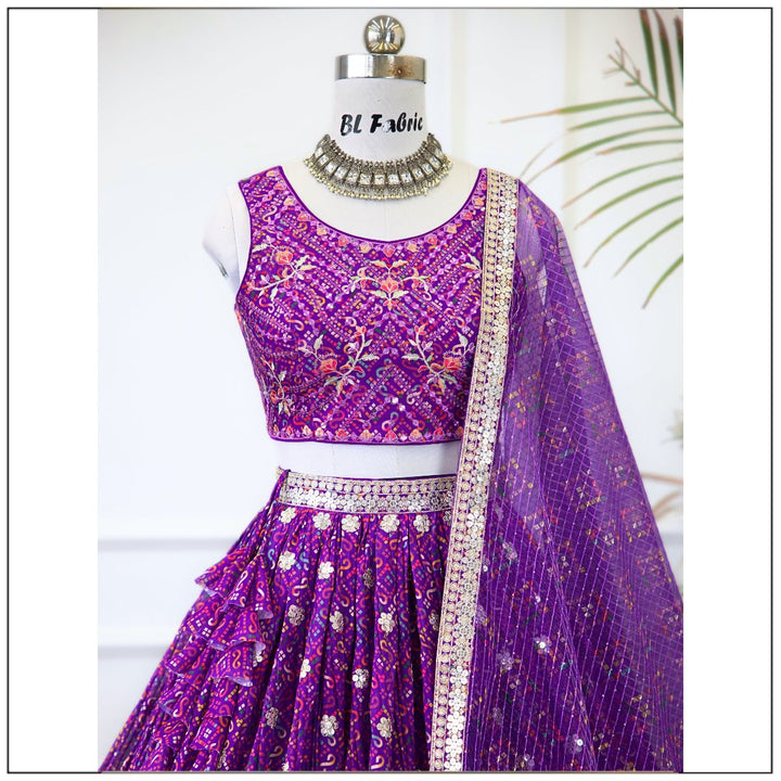 Purple Printed color Sequence Embroidery work Designer Lehenga Choli for Wedding Function BL1426 2