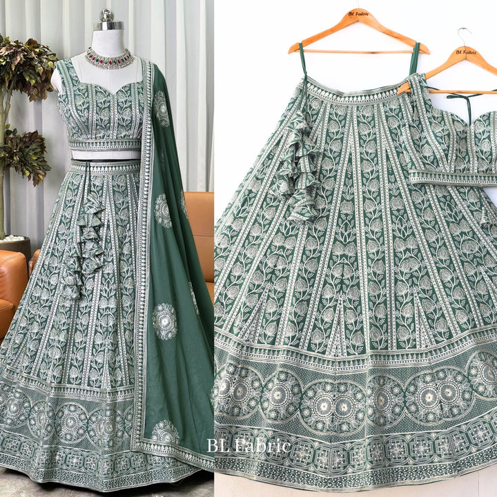 Mid Green color Sequence & Thread Embroidery work Designer Wedding Lehenga Choli BL1331