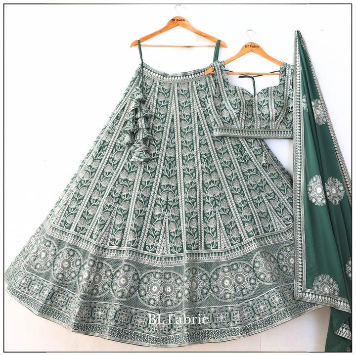 Mid Green color Sequence & Thread Embroidery work Designer Wedding Lehenga Choli BL1331 1