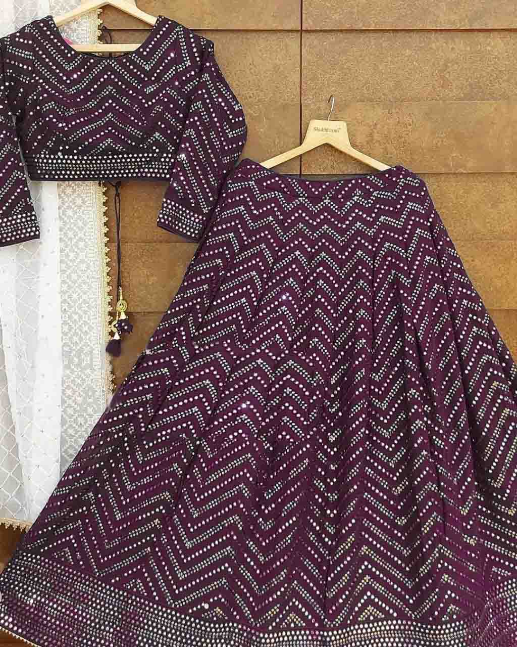 Buy Maroon Bridal Wear Pure Silk Fabric Designer Lehenga Online