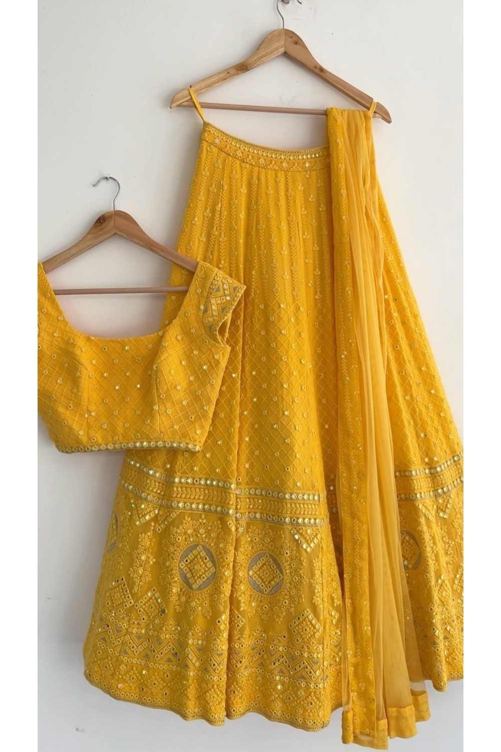 Buy Yellow Embroidered Bridal Lehenga And Blouse Set With Mirror Work KALKI  Fashion India
