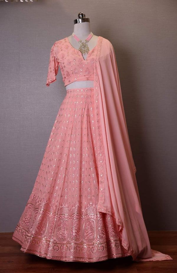 Peach color Designer Sequence & Embroidery Lehenga for Any Function BL1175