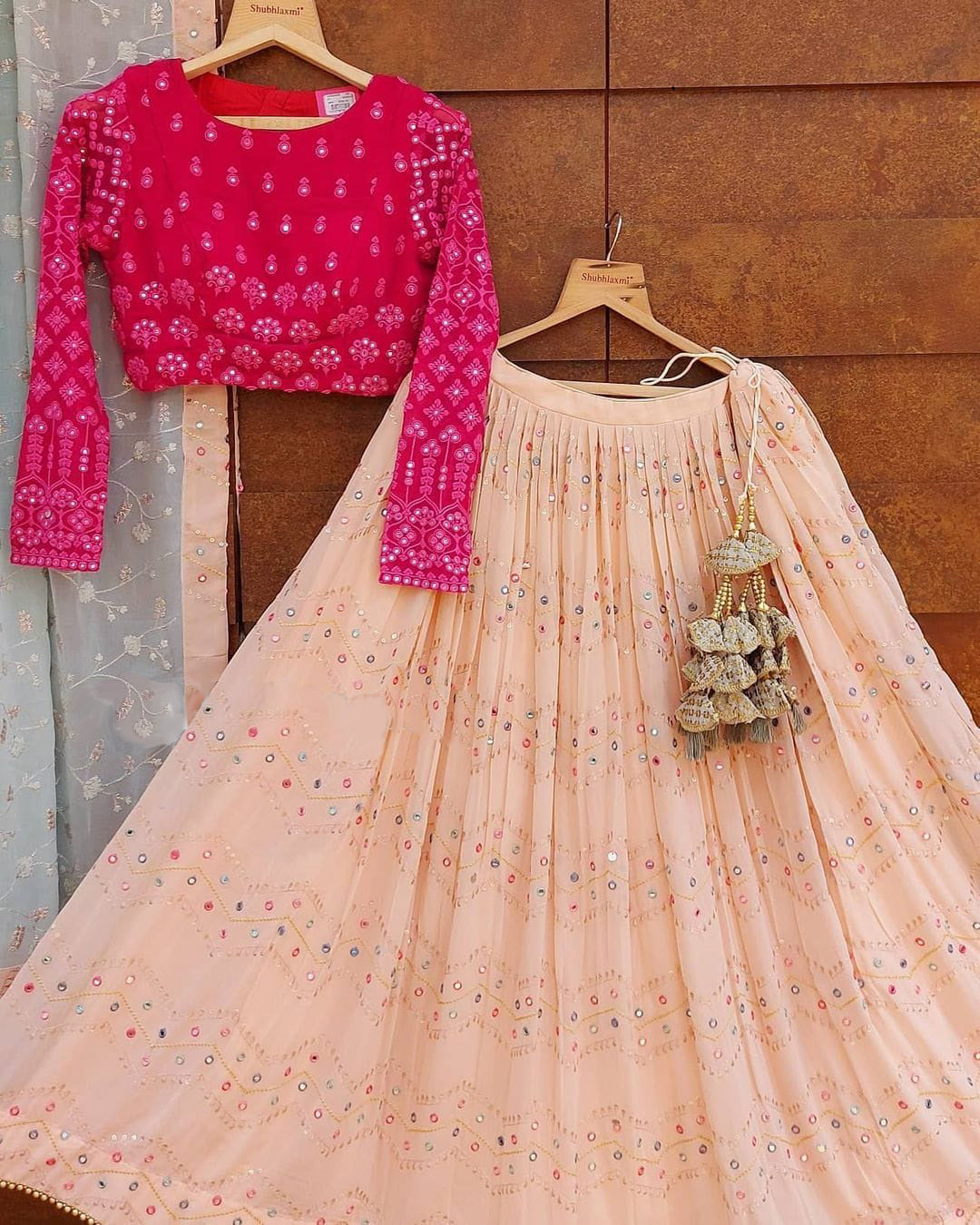 Light Peach Georgette Wedding Wear Designer Lehenga Choli with Dupatta  Online FABANZA