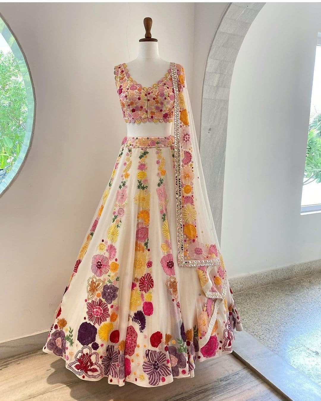 Light Gray & Peach Designer Heavy Embroidered Silk Wedding Lehenga |  Saira's Boutique