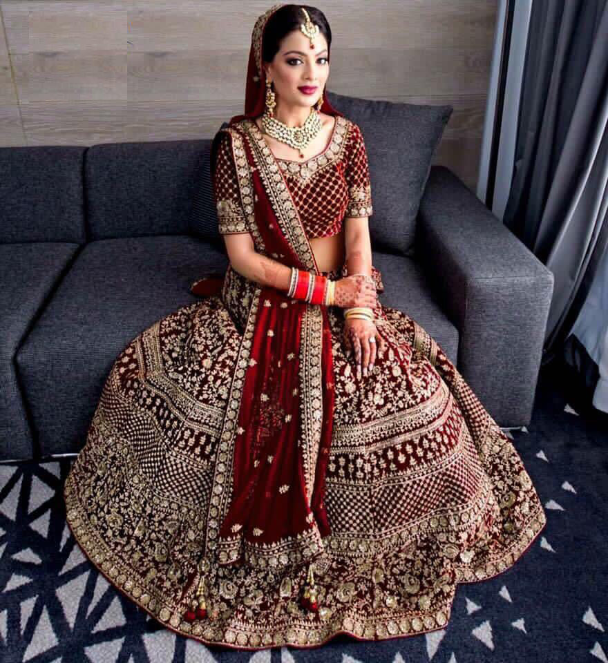 Velvet Fabric Maroon Color Excellent Bridal Lehenga Choli